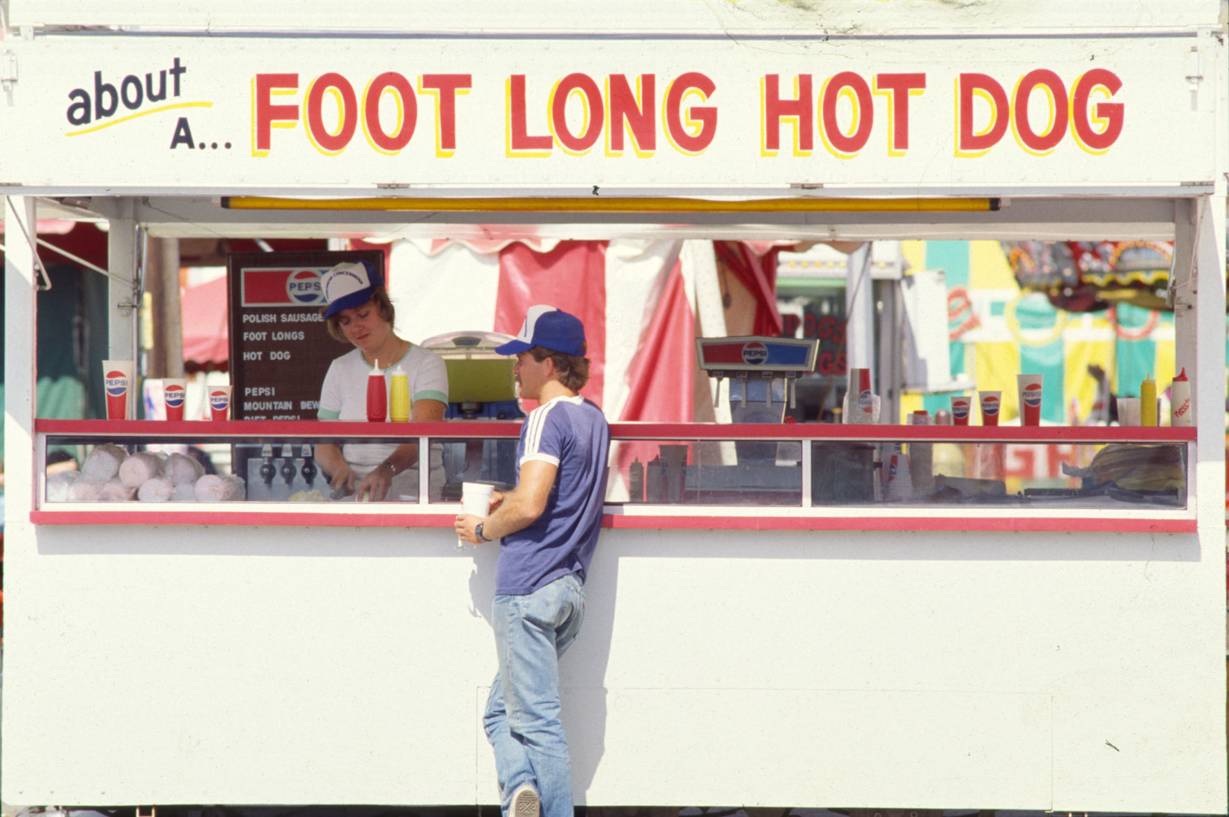 Foot long hot dog vendor, 1985